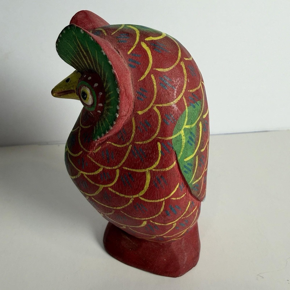 Hand Carved Hand Painted Wooden Owl Wood 4" Bird Folk Art - Picture 4 of 10